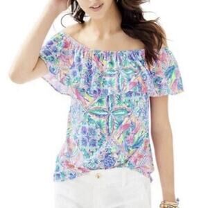 Lilly Pulitzer La Fortuna Off The Shoulder Dancing On The Deck Ruffle Top M